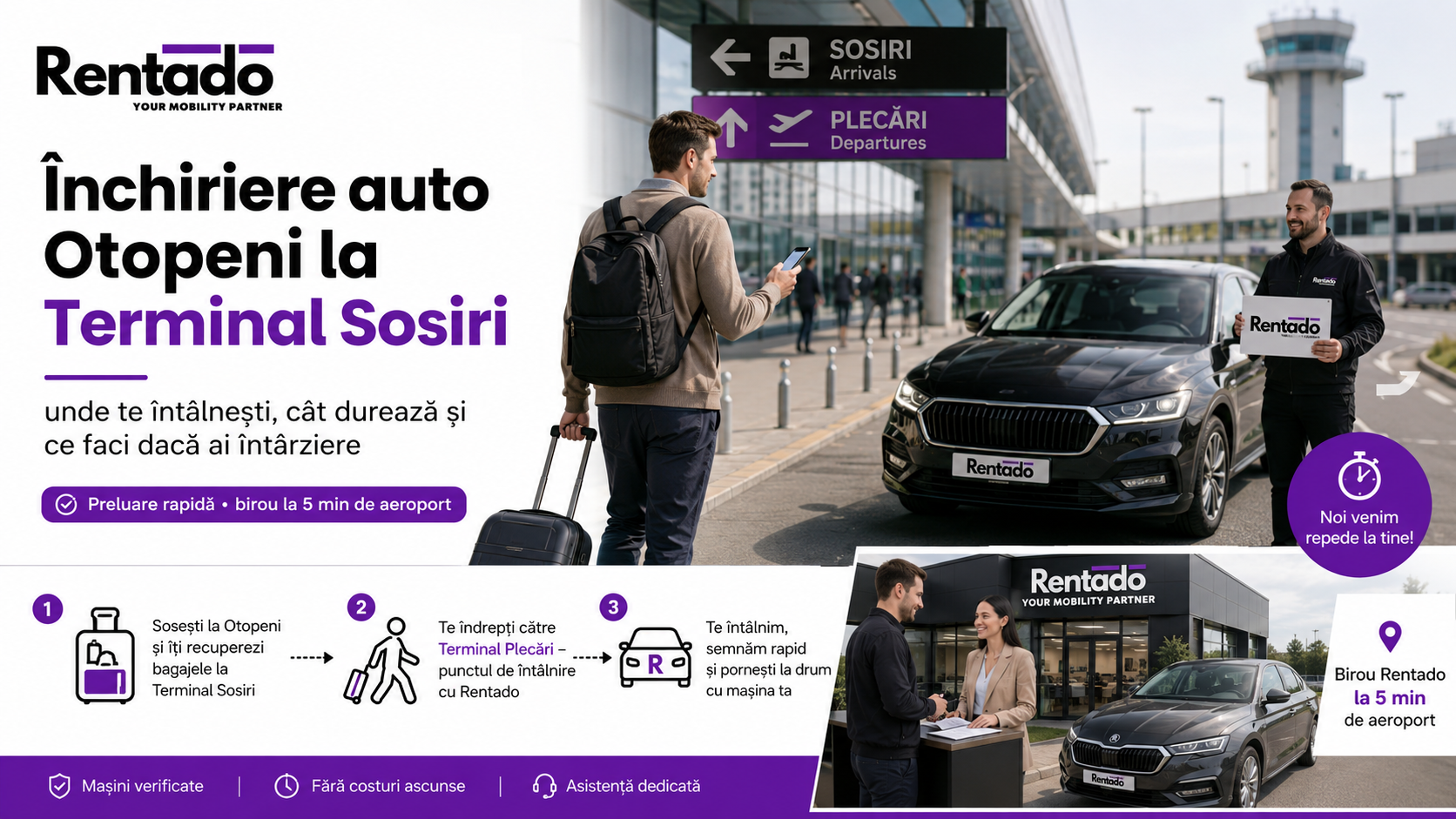 Închiriere auto Otopeni la Terminal Sosiri: unde te întâlnești, cât durează și ce faci dacă ai întârziere